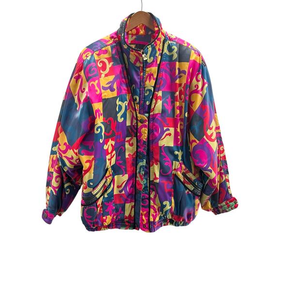 SKEA PARIS/VAIL  Y2K Winter Wear Vintage Abstact Winter Bomber Jacket Size 12 - Picture 7 of 13